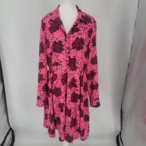 Kate Spade Bubble Dot Smocked Dress Long Sleeve Collared Pink Women's Size 14